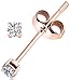 FANTOM 0.25 Ct Total Weight 3mm Mini Rose Gold 925 Sterling Silver Cubic Zirconia Round Stud Earrings