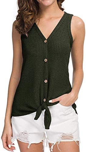 Joinfun Summer Top for Women Sleeveless Blouse Knit Tie Knot Henley V-Neck Striped Tank Tops Sleeveless Shirt Blouse