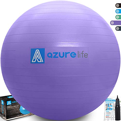 A AZURELIFE Professional Grade Exercise Ball, Anti-Burst&Non-Slip Stability Balance Ball with Quick Pump Included, Multiple Sizes&Colors, Perfect for Birthing, Yoga, Pilates, Desk Chairs&Therapy