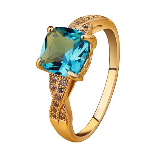 YAZILIND Gold Plated Ocean Blue Cubic Zirconia Anniversary Engagement Ring for Women