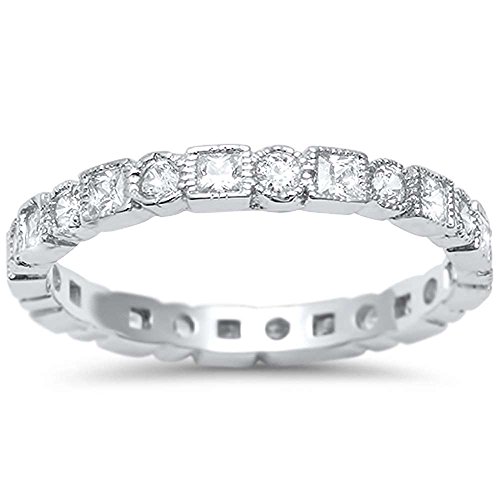 Sterling Silver Antique Style Bezel Set Eternity Stackable Ring Sizes 9