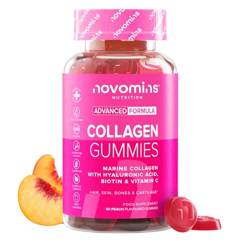 Collagen Gummies - Collagen Peptides with Hyaluronic Acid, Vitamin C & Biotin - Collagen Supplements for Women & Men - More Convenient Than Collagen Powder - 60 Marine Collagen Gummies - Novomins