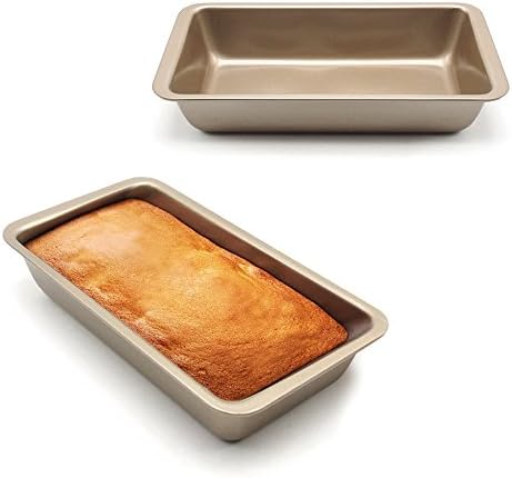 MZCH 9.4 inch Non-Stick Rectangular Loaf Pan Bakeware FDA Approved, Gold Color
