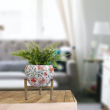 Ezzu Crafts Designer Plant Pot Including Rust Free Metal Stand | Decorative Metal Flower Stand Pots for Indoor and Outdoor Gardening | Living Room | Balcony | Plants not Included | 1 Piece (White)