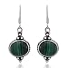 925 Sterling Silver Green Malachite Gemstone Indian Inspired Vintage Oval Dangle Hook Earrings 1.5