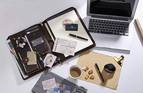 image for AZXCG Handmade Vintage Leather Padfolio Portfolio Case Zippered Busine