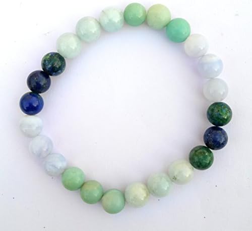 Diyaan International Water Element Bracelet 8 MM - Calming Peaceful Love - Healing Crystal Bracelet Amazonite, Aquamarine, Blue Lace Agate, Chrysocolla