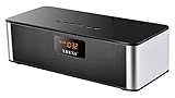 XREXS DY-27 Portable Wireless Bluetooth Stereo Speakers with Radio and Alarm Clock Built-in Microphone Hands-free for iPhone iPad Laptop Black