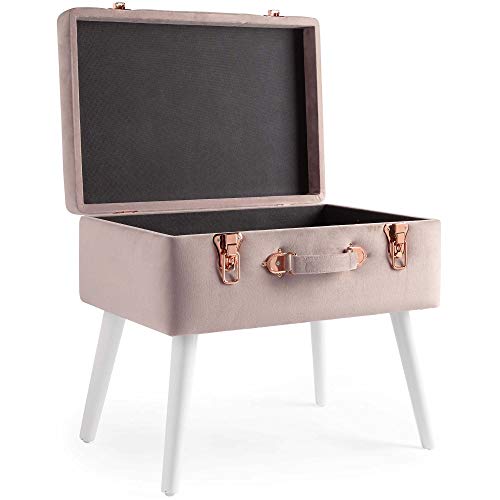 Beautify Pearlized Pink Velvet Storage Stool Trunk Organizer Ottoman