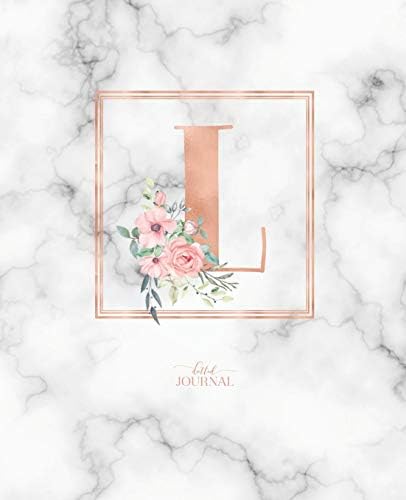 Dotted Journal: Dotted Grid Bullet Notebook Journal Rose Gold Monogram Letter L Marble with Pink Flowers (7.5” x 9.25”) for Women Teens Girls and Kids