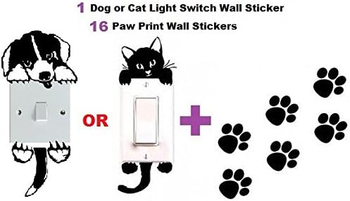 1 Light Switch Decal + 16 FREE Paw Print Vinyl Wall Stickers, Car Nursery Laptop Window - USA Shipping - CAT