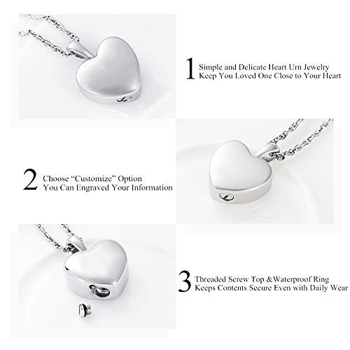 Cremation Jewelry for Ashes Holder - Heart Locket Pendant Necklace Jewelry - Keepsake Funeral Urns Memorial Gift for Women/Men, Free 20 Inch Chain+Fill Kit (Customize) - Thumbnail 3