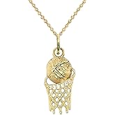 Takar Basketball Hoop Pendant Necklace – 925 Sterling Silver Gold Vermeil with Cubic Zirconia Accents – Sports Jewelry Gift for Basketball Lovers – Made in USA