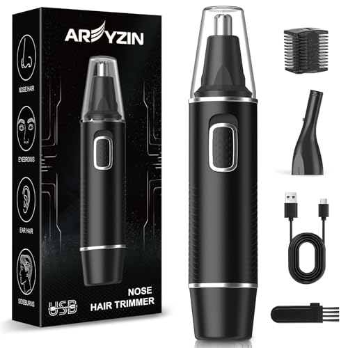 Nose Hair Trimmer,Rechargeable Ear and Nose Hair Trimmers for Men,2 in 1 Painless Professional Eyebrow & Facial Hair Trimmer with IPX7 Waterproof Dual Edge Blades,Black