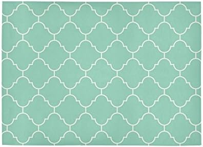 Custom Moroccan Trellis Quatrefoil Teal Turquoise Area Rug Cover 5' x 3'3, Geometric Mosaic Lattice Throw Rayon Fiber Carpet Rugs Cover for Home Living Room Bedroom Decor