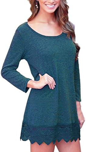 Creti Women's Long Sleeve Casual Loose Tunic Tops A-line Lace Stitching T-Shirt Dress