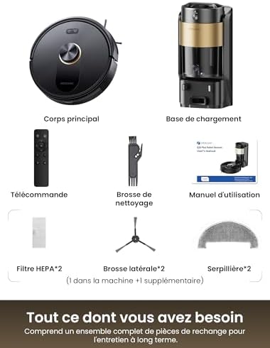 10000Pa Robot Aspirateur Laveur avec Station sans Sac Vidage Automatique,200Min Aspirateur Robot et Serpillière,Nav Lidar Cartographie,Évitement d'obstacles,Poils Animaux Tapis Sols Durs