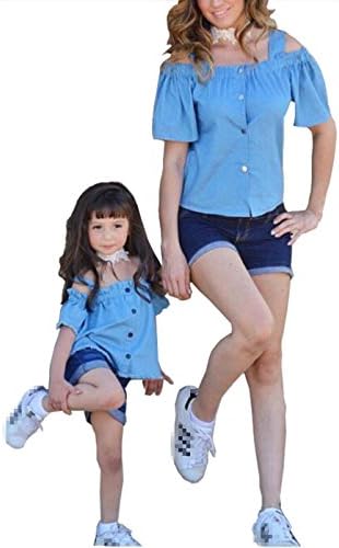 Parent-Child Outfit Mother and Daughter Denim Tops and Denim Shorts 2 pcs Family Clothes Set