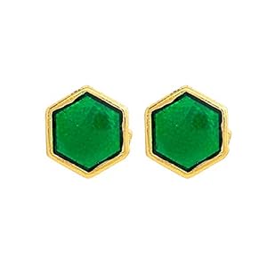 Gehena by Estele – Gold Tone Green Enamel Hexagon Stud Earrings for Women, Girls