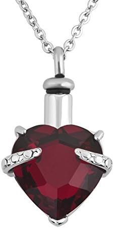 LovelyCharms Urn Necklace For Ashes Heart Birthstone Necklace Stainless Steel Keepsake Memorial Cremation Jewelry (January)