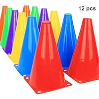 Kiddie Play 7" Traffic Cones for Sport Training Soccer Cones, Assorted Colors (12 Pack)