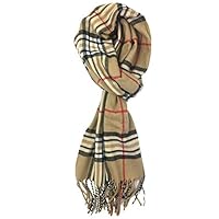 Plum Feathers Super Soft Luxurious Cashmere Feel Winter Scarf (Classic Camel Plaid)