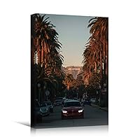 Canvas Wall Art Roadway Trees Bedroom Multicolor Nature Neon Photography Trees Tropical Urban - 12x18 inches