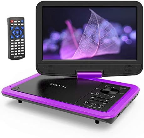 Cooau ポータブルdvdプレーヤー 12 5型 車載用 モニター 10 5インチ 大画面付き 高画質液晶 大容量充電式バッテリー 5時間超長再生 リージョンフリー Cprm Usbメモリー Sdカード対応 テレビ同期可能 270 回転 小型 軽量 持ち運びやすい リモコン 日本語説明書付き 1年保証 紫