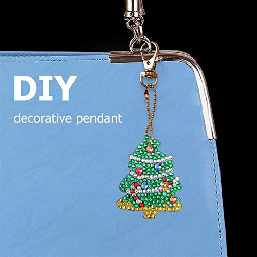 Christmas 5D DIY Key Chains Diamond Painting Santa Reindeer Xmas Tree Snowman Full Drill Rhinestone Mosaic Making Decorative Kits Pendant for Art Craft Key Ring Phone Charm Bag Decor (Christmas B)