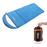 Crazo 40-60F Waterproof Silk Cotton Filling Hooded Envelope Sleeping Bag, Blue, 86.6 x 31.5-Inch