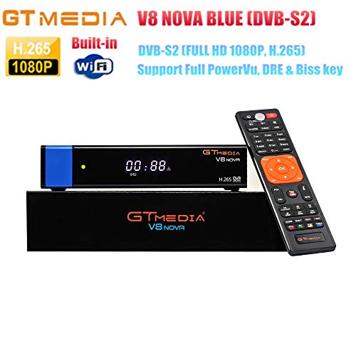 GTMEDIA V8 NOVA Blue Full HD 1080P DVB-S2 FTA Digital Satellite Receiver Support H.265, PowerVu, Biss Key, Built-in WiFi