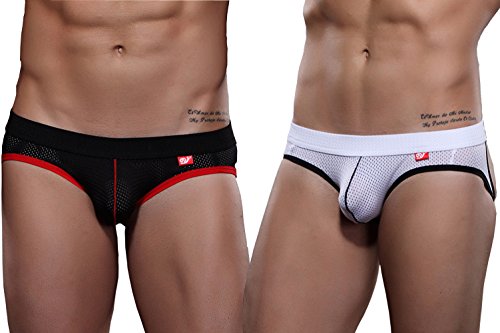 USex Sense Men's 2-Pack Mesh Jockstrap Supporter Jock Strap Underwear (M, Black+White)