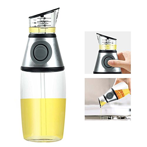 Olive Oil Dispenser Bottle, SevenUp Oil and Vinegar Dispenser 9 Oz/250ml Capacity Glass Bottle Drip-free Spout, Silicone Pressure Pump, with Measuring Labels, for Table or Kitchen