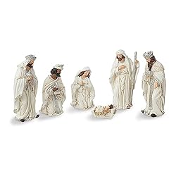 glitzhome 6Pcs Ivory Resin Nativity Figurines Sets