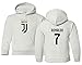 Spark Apparel Soccer Shirt #7 Cristiano Ronaldo Juve CR7 Boys Girls Youth Hooded Sweatshirt (White, Youth Medium)