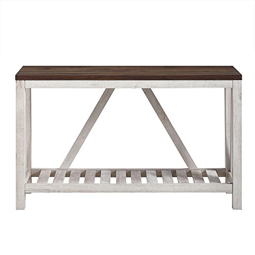 New 52 Inch A-Frame Rustic Entry Table - Dark Walnut Top with White Oak Finish