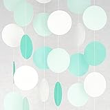 Circle Dots Paper Party Garland Streamer Backdrop (10 Feet Long) - Aqua, Mint, Pearl White Glitter