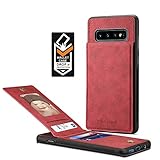 Samsung Galaxy S10 Plus Card Holder Case, S10 Plus Wallet Case Spaysi Slim, Galaxy S10 Plus Folio Leather case, Flip Cover, Gift Box, for S10 Plus (Red)