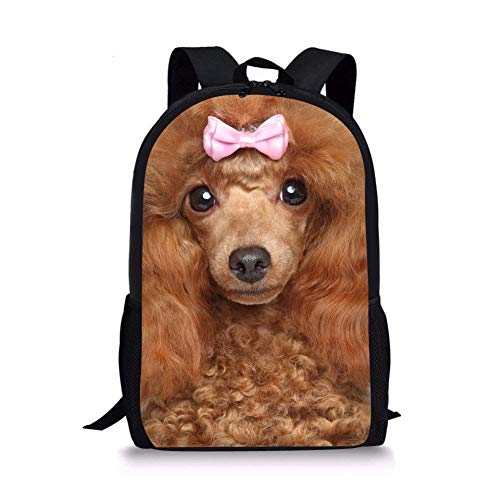 Cute Pet Poodle Dog Pattern Kids School Backpacks for Girls 16.5 Inch