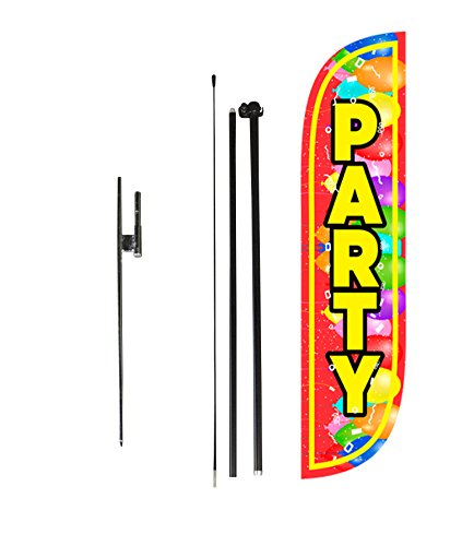 LookOurWay Feather Flag Set - 5ft Tall Advertising Banner Flag with Pole Kit and Ground Spike for Business Promotion - Party Balloons