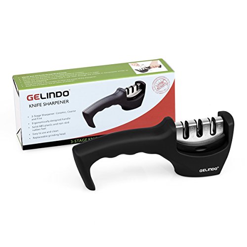 Gelindo 3 Stage Knife Sharpener Ceramic, Coarse and Fine Rubberized