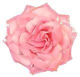 WD2U Large Sequin Tea Rose Flower Hair Bow Alligator Clip Brooch Pony Tail USA