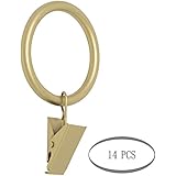 Meriville Drapery Curtain Rings With Clip - 1.5-Inch Inner Diameter, Fits Up To 1 1/4-Inch Rod, Set of 14, Royal Gold Finish