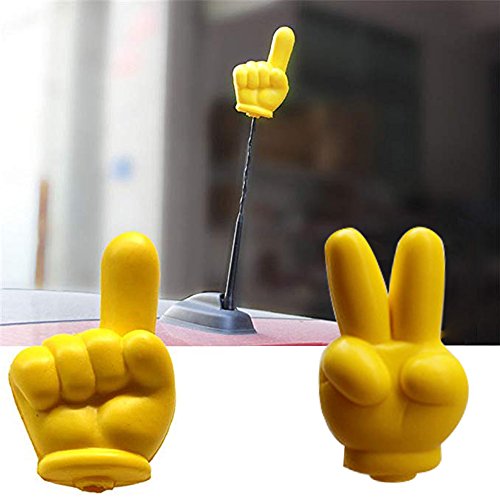 COGEEK Yellow Victory V-Finger Antenna Topper Ball EVA Foam Car Styling Roof Ornament (V-Finger) - Thumbnail 2