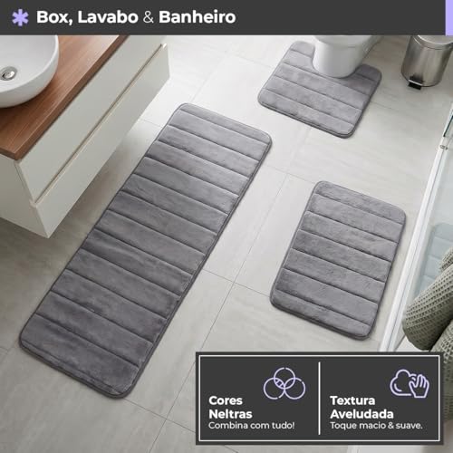 Decolab Jogo De Tapetes Para Banheiro Completo | Kit Tapetes Banheiro Ultra Absorvente | Tapetes Antiderrapantes Super Soft Multiuso Decoração (Cinza-escuro, 3 Peças)