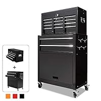 Rolling Tool Box 2 in 1 Versatile Tool Chest with 8 Drawers and 4 Wheels, Lockable Tool Cabinet Sturdy Tool Storage Box for Garage and Workshop,Black