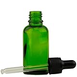 1oz. (30ml) Green Glass Essential Oil Bottle with Black Threaded Cap w/ Attached Black Rubber Bulb and Glass Dropper Tube (6 Pack)