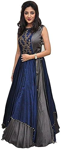 Shwetmani Fab Women's Silk Unstitched Lehenga Choli (Grey & Blue)
