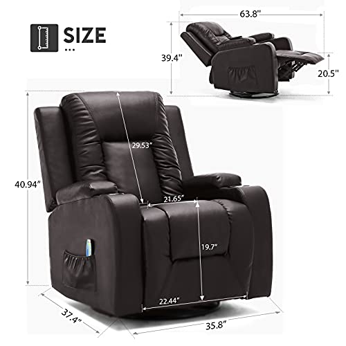 COMHOMA PU Leather Recliner Chair Modern Rocker with Heated Massage Ergonomic Lounge 360 Degree