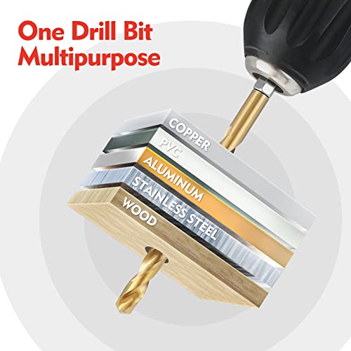 WORKPRO 9-Piece Hex Shank Drill Bit Set, Titanium Coated HSS Drill Bits from 1/16\